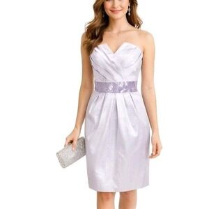 CALVIN KLEIN Size 8 Strapless Satin Sweetheart Sequin Pockets Formal Mini Dress